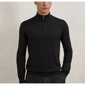 Reiss Merino Wool Men’s XL Half-Zip Funnel Neck Blackhall Sweater Black Money